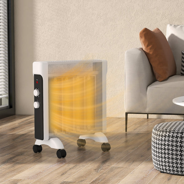 Aquecedor Elétrico 1000W/2000W Aquecedor com Painéis de Mica Rodas Proteção Anti-Tombo e Sobreaquecimento Aquecedor Elétrico de Baixo Consumo 26,5x55x61,5 cm Branco