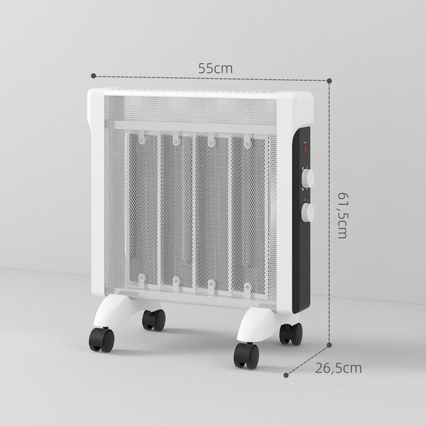 Aquecedor Elétrico 1000W/2000W Aquecedor com Painéis de Mica Rodas Proteção Anti-Tombo e Sobreaquecimento Aquecedor Elétrico de Baixo Consumo 26,5x55x61,5 cm Branco