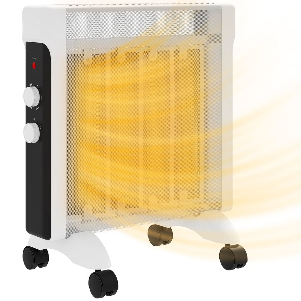 Aquecedor Elétrico 1000W/2000W Aquecedor com Painéis de Mica Rodas Proteção Anti-Tombo e Sobreaquecimento Aquecedor Elétrico de Baixo Consumo 26,5x55x61,5 cm Branco