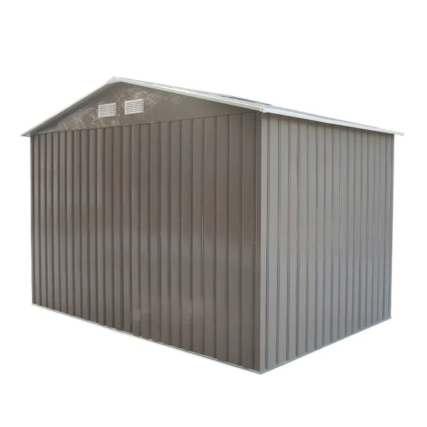 Abrigo de Jardim Exterior 4,83m² 277x195x192cm Abrigo e Jardim Metálico para Armazenamento de Ferramentas com Base de Reforço Incluída e 4 Janelas Cinza