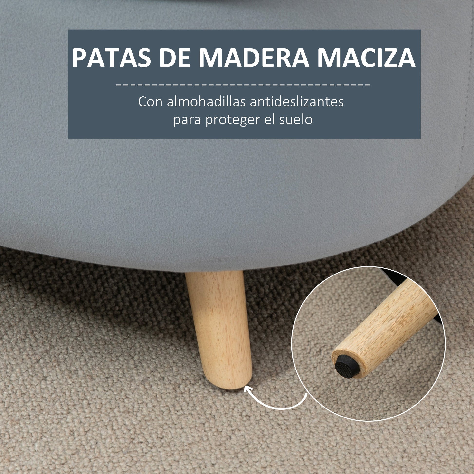 Otomano Puff Estofado em Veludo Acolchoado Banco de Armazenamento com Tampa Removível e Pés de Madeira para Dormitórios Sala de Estar Corredor 71x51,5x42 Cinza