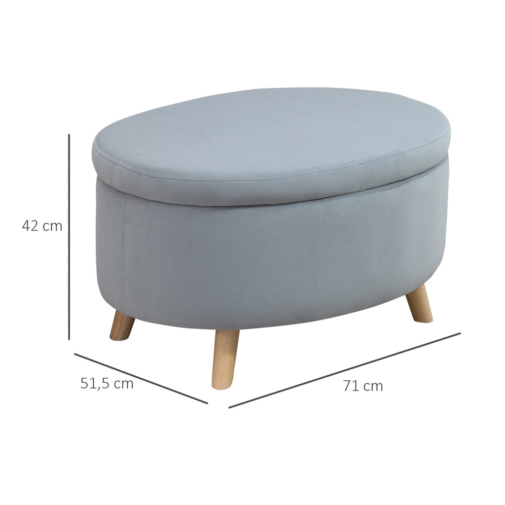 Otomano Puff Estofado em Veludo Acolchoado Banco de Armazenamento com Tampa Removível e Pés de Madeira para Dormitórios Sala de Estar Corredor 71x51,5x42 Cinza
