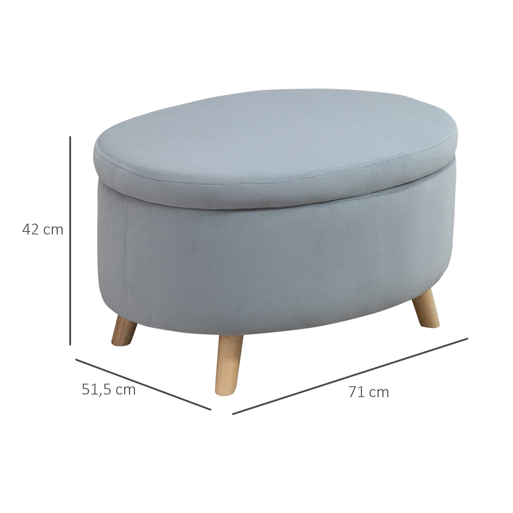 Otomano Puff Estofado em Veludo Acolchoado Banco de Armazenamento com Tampa Removível e Pés de Madeira para Dormitórios Sala de Estar Corredor 71x51,5x42 Cinza