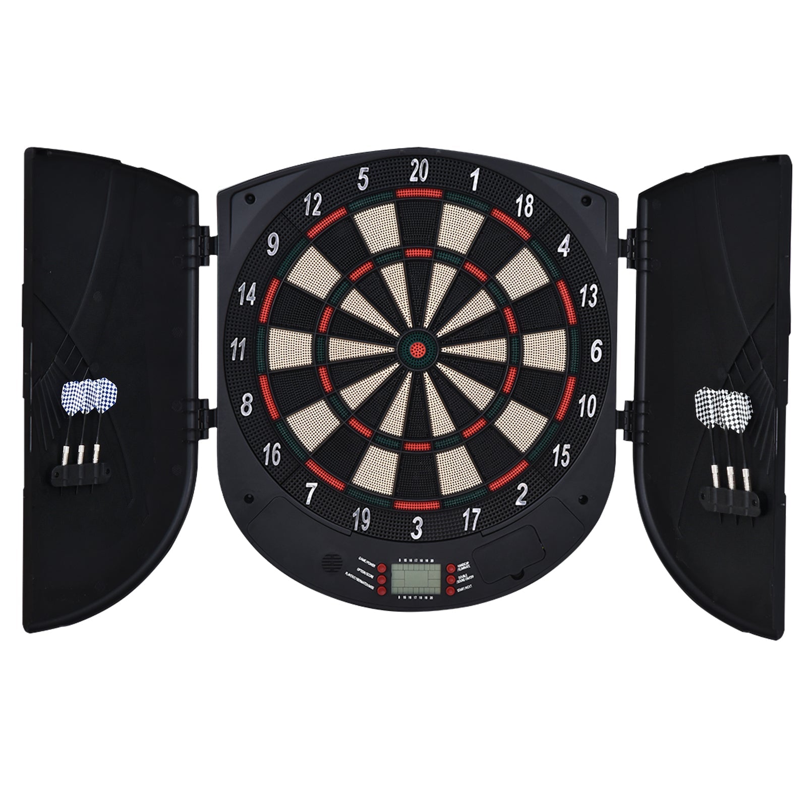 Alvo Eletrónico Digital com 6 Dardos até 8 Jogadores Marcador Portas Laterais Tela LCD 46.5x4.4x50.5 cm Preto