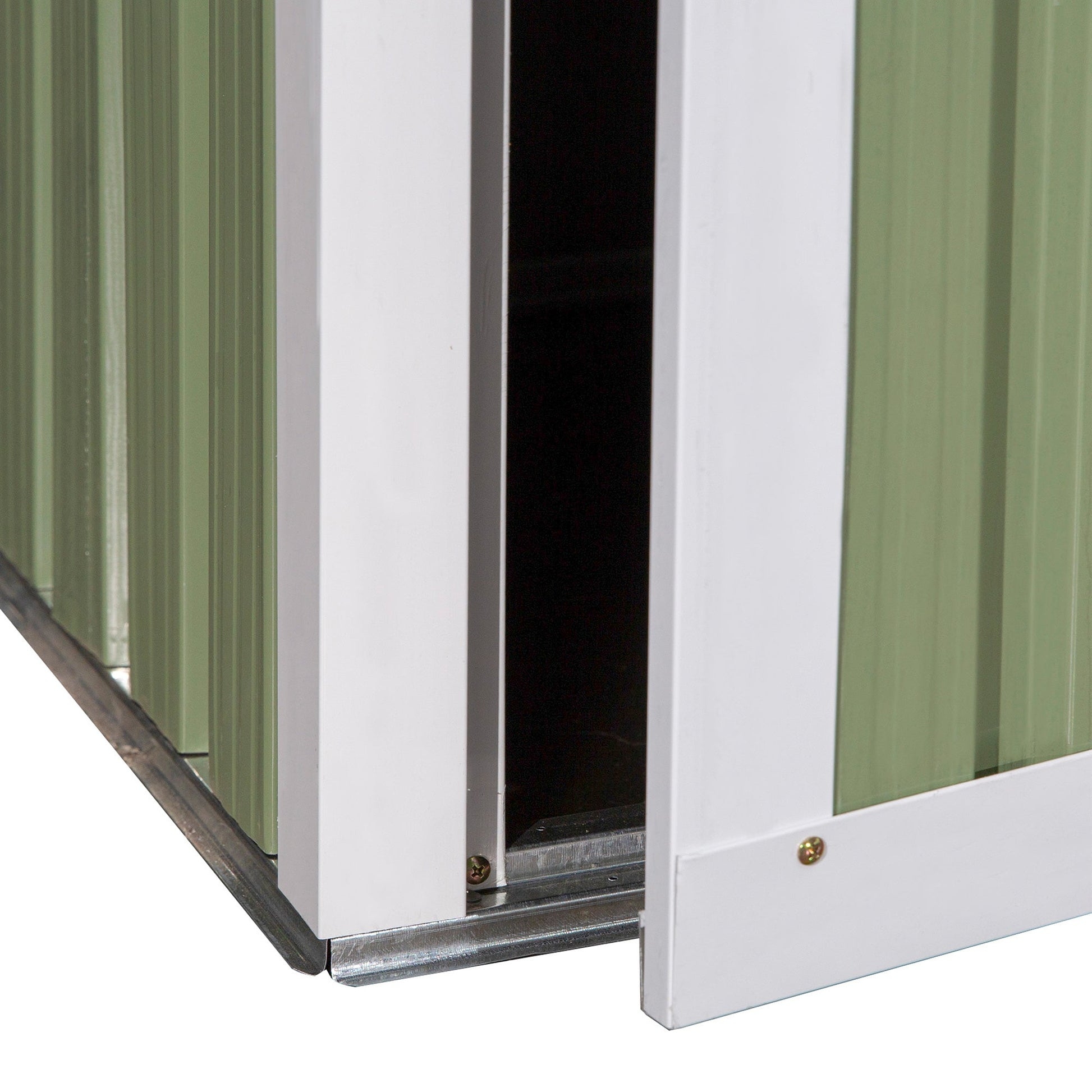 Abrigo de Jardim 1,07㎡ 142x84x189 cm Abrigo de Armazenamento Galvanizado Abrigo de Ferramentas com Teto Inclinado e Porta para Varanda Exterior Verde Claro