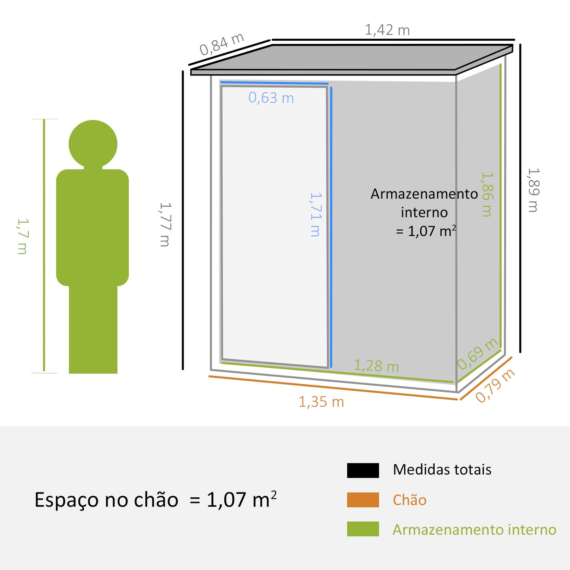 Abrigo de Jardim 1,07㎡ 142x84x189 cm Abrigo de Armazenamento Galvanizado Abrigo de Ferramentas com Teto Inclinado e Porta para Varanda Exterior Verde Claro