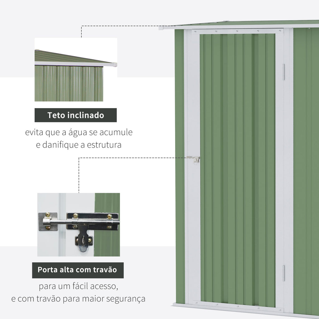 Abrigo de Jardim 1,07㎡ 142x84x189 cm Abrigo de Armazenamento Galvanizado Abrigo de Ferramentas com Teto Inclinado e Porta para Varanda Exterior Verde Claro