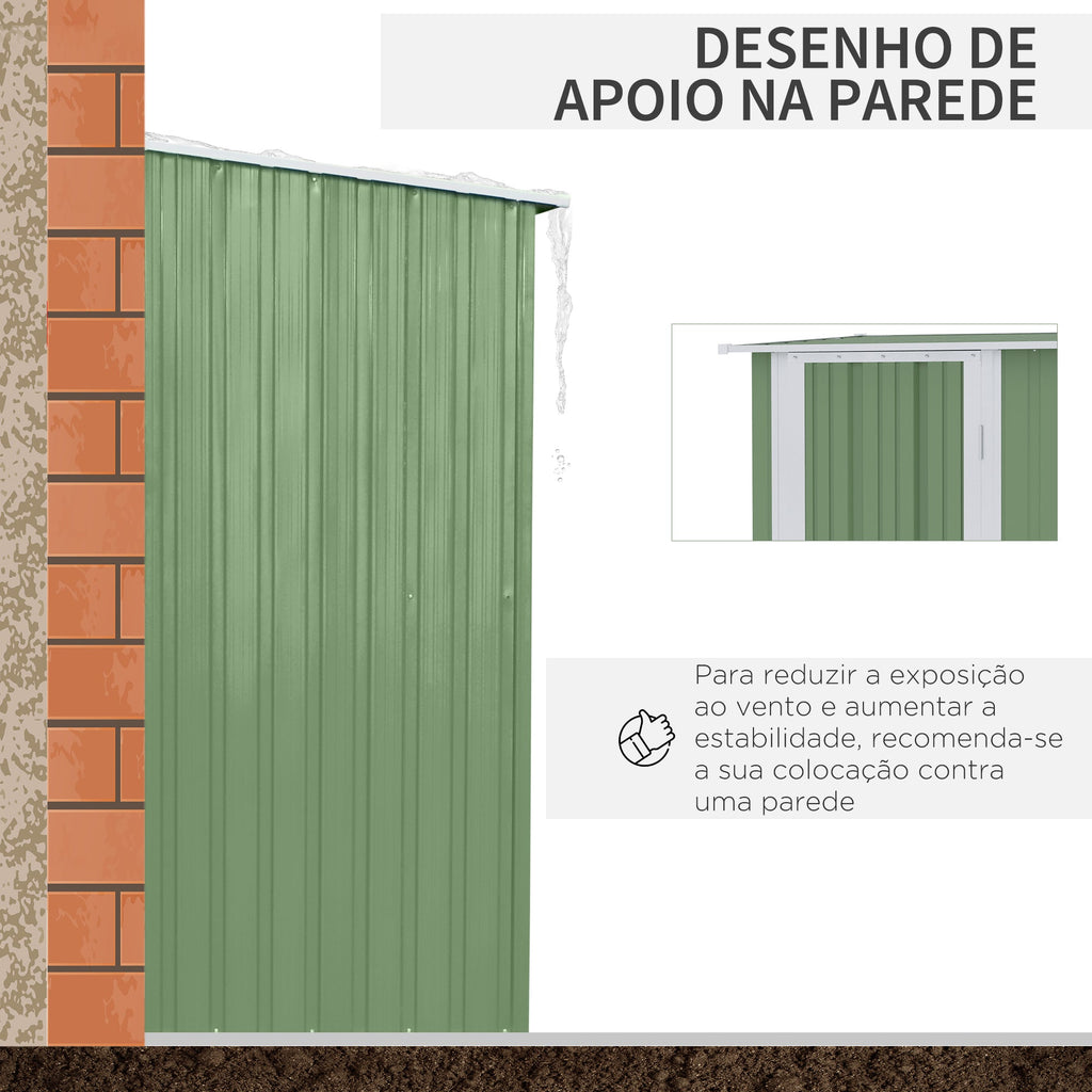 Abrigo de Jardim 1,07㎡ 142x84x189 cm Abrigo de Armazenamento Galvanizado Abrigo de Ferramentas com Teto Inclinado e Porta para Varanda Exterior Verde Claro