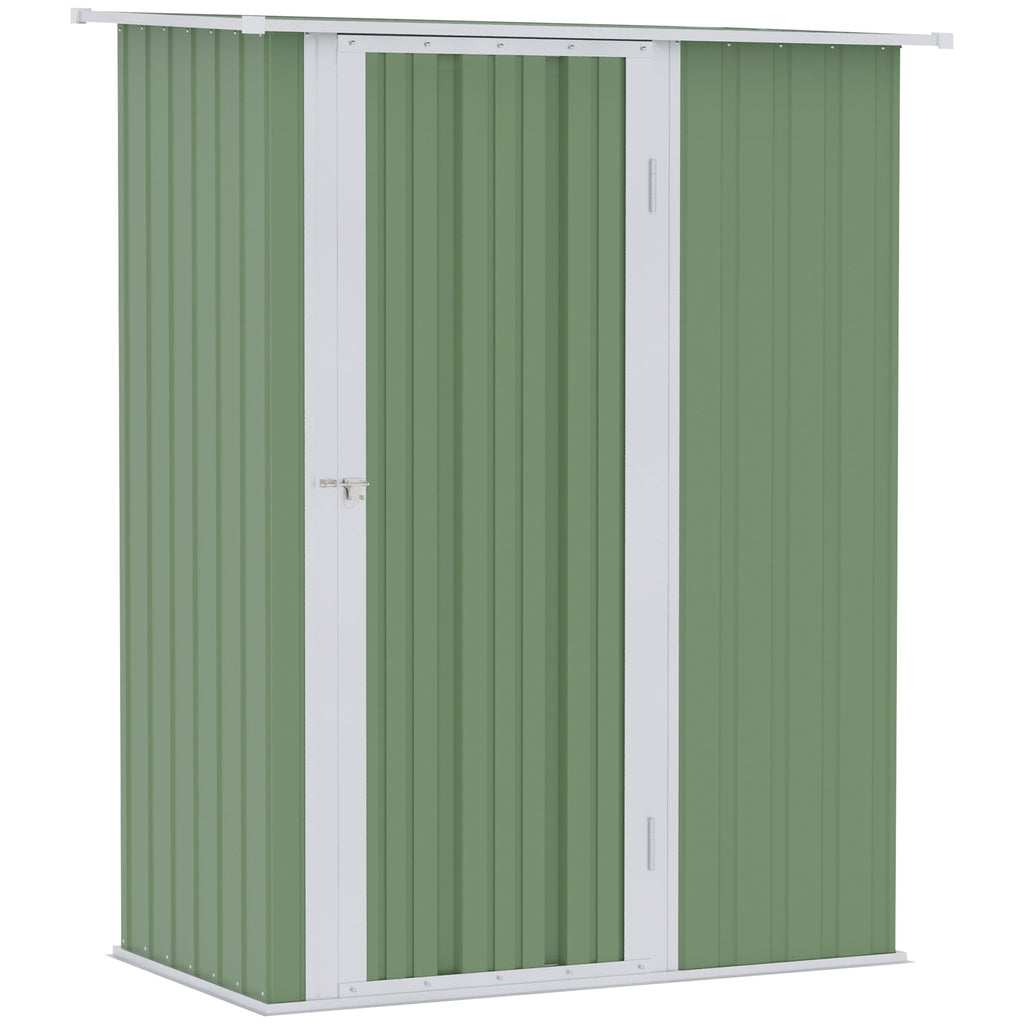 Abrigo de Jardim 1,07㎡ 142x84x189 cm Abrigo de Armazenamento Galvanizado Abrigo de Ferramentas com Teto Inclinado e Porta para Varanda Exterior Verde Claro