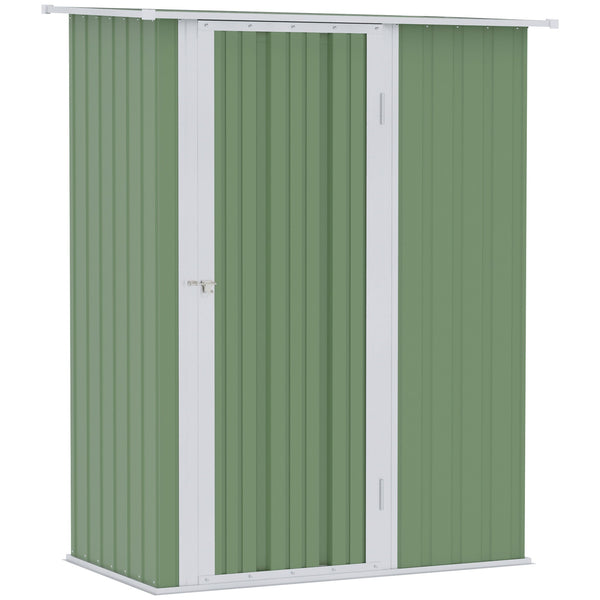 Abrigo de Jardim 1,07㎡ 142x84x189 cm Abrigo de Armazenamento Galvanizado Abrigo de Ferramentas com Teto Inclinado e Porta para Varanda Exterior Verde Claro