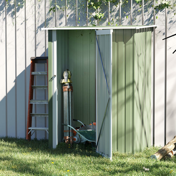 Abrigo de Jardim 1,07㎡ 142x84x189 cm Abrigo de Armazenamento Galvanizado Abrigo de Ferramentas com Teto Inclinado e Porta para Varanda Exterior Verde Claro