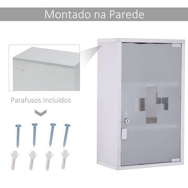 Armário de remédios de aço inoxidável montado na parede com 3 prateleiras com 2 chaves 30x18x50 cm prata