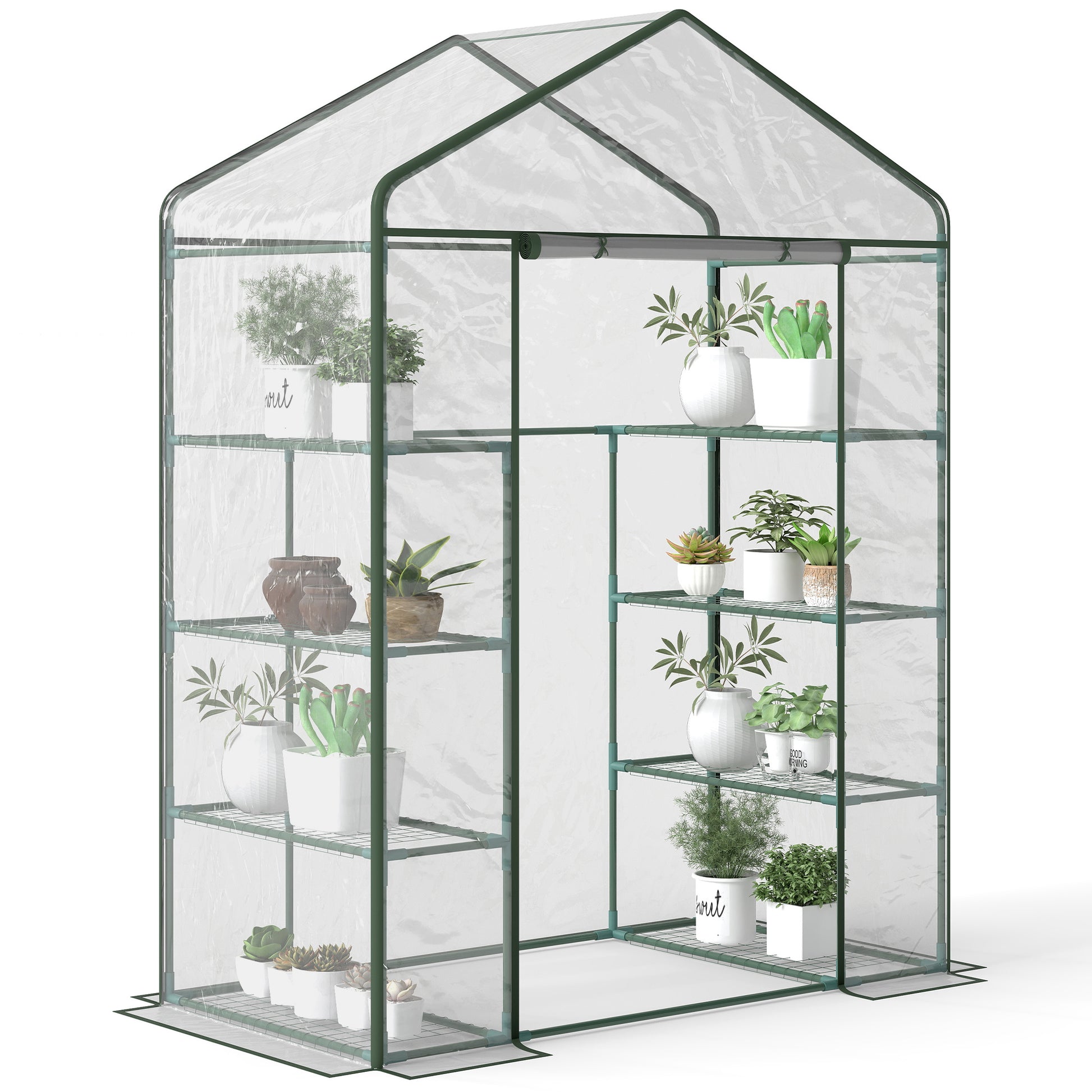 Estufa de Jardim Estufa para Cultivo de Plantas com 8 Prateleiras Cobertura de PVC e Estrutura de Aço 143x73x195 cm Transparente e Verde