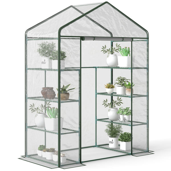 Estufa de Jardim Estufa para Cultivo de Plantas com 8 Prateleiras Cobertura de PVC e Estrutura de Aço 143x73x195 cm Transparente e Verde