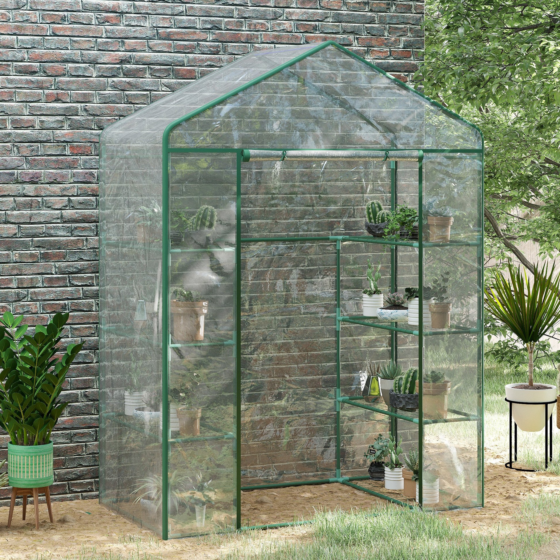 Estufa de Jardim Estufa para Cultivo de Plantas com 8 Prateleiras Cobertura de PVC e Estrutura de Aço 143x73x195 cm Transparente e Verde