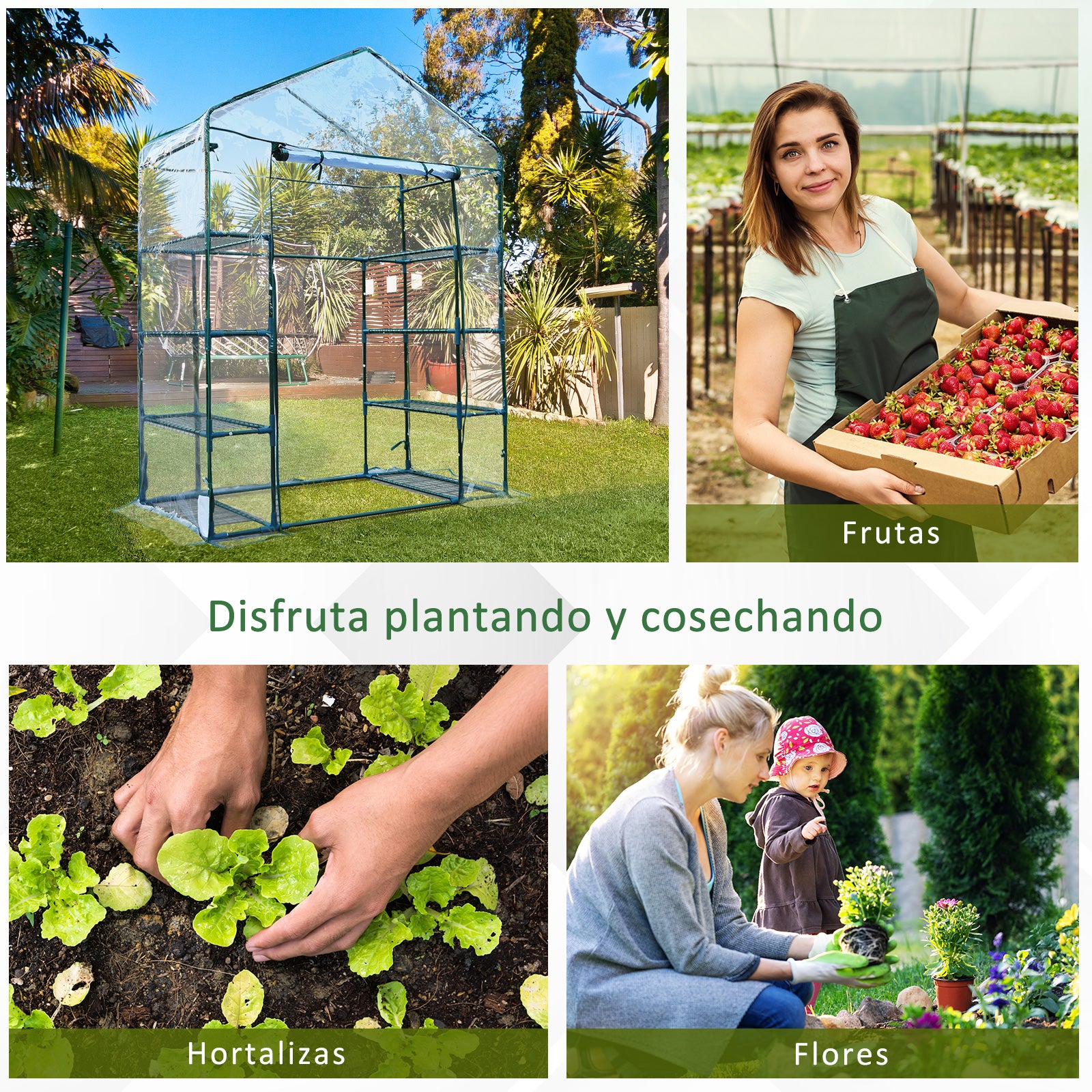 Estufa de Jardim Estufa para Cultivo de Plantas com 8 Prateleiras Cobertura de PVC e Estrutura de Aço 143x73x195 cm Transparente e Verde