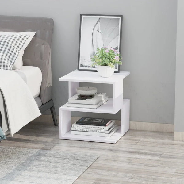 Mesa Auxiliar Mesa de Cabeceira Mesa Centro de 2 Níveis com Prateleira de Armazenamento para Sala Quarto Estante 40x40x43 cm Branco