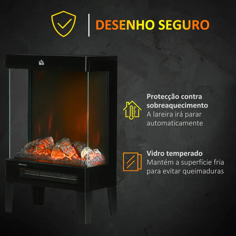 Lareira Elétrica 1000W/2000W Lareira Elétrica com Chama LED Realista Ajustável Termostato e Proteção Contra Superaquecimento para Área de até 15-20 m² 40,5x20x62cm Preto