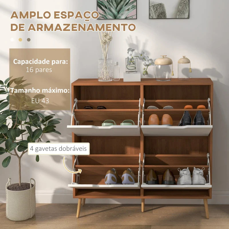 Sapateira com 4 Gavetas e Prateleiras Ajustáveis Móvel para Sapatos de Corredor para 16 Pares de Sapatos 95x26x95 cm Madeira