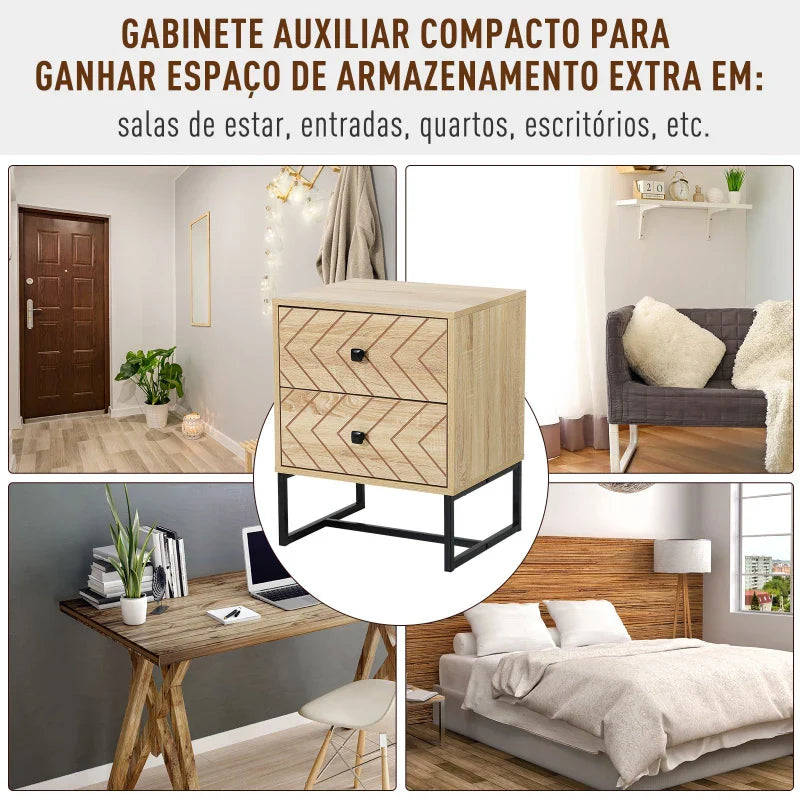 Cômoda de Madeira da Mesa de Cabeceira Confortável com 2 gavetas Roupeiro 48x39,5x60cm do Armazenamento da Mobília da Mesa de Cabeceira 48x39,5x60 cm