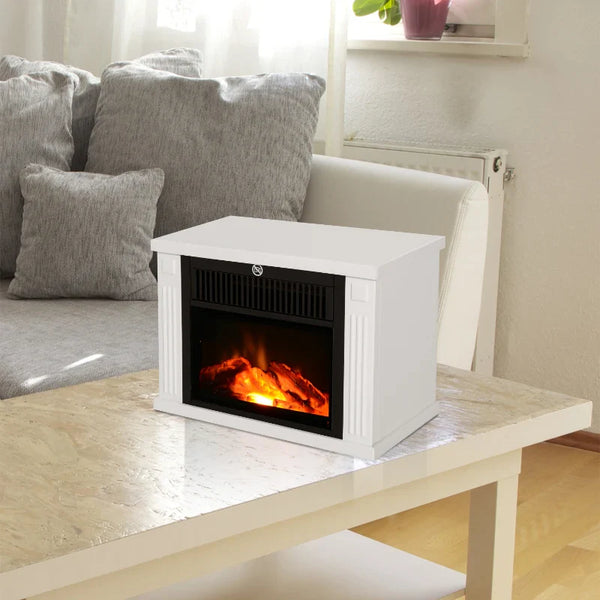 Lareira Elétrica Portátil Lareira Elétrica Compacta com Termostato Ajustável 600W/1200W e Efeito de Chama Realista 34x17x25cm Branco