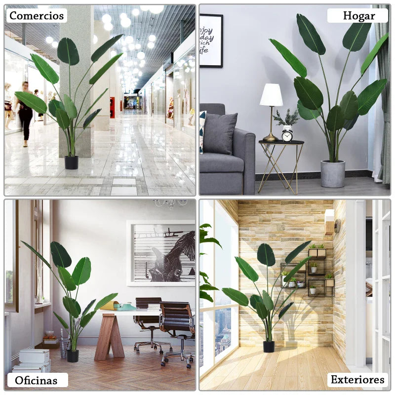 Planta Artificial de Decoração Planta Palmeira Artificial com Vaso 10 Folhas para Exterior e Interior Ø18x180cm Verde