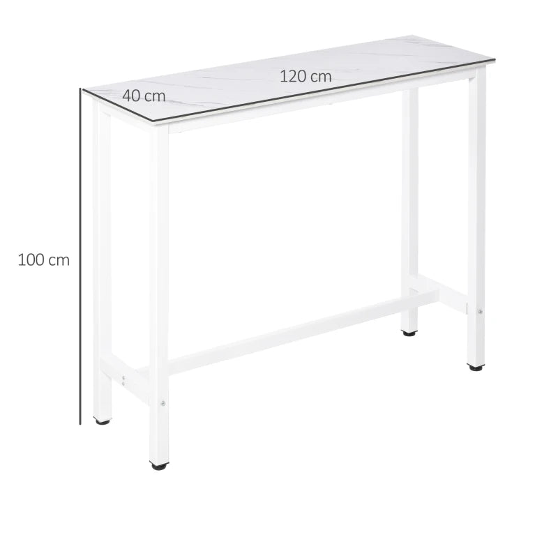 Mesa de Bar Mesa Alta com Bancada de Efeito Marmorizado e Pés de Metal Estilo Moderna para Cozinha Bistro Cafeteria 120x40x100cm Branco