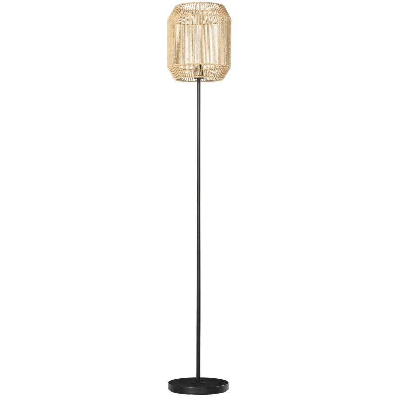 Candeeiro de Pé para Sala de Estar Lâmpada E27 Máx. 40W Candeeiro de Pé com Ecrã de Corda de Papel e Interruptor de Pé para Cozinha Dormitório Ø26x158cm Natural e Preto