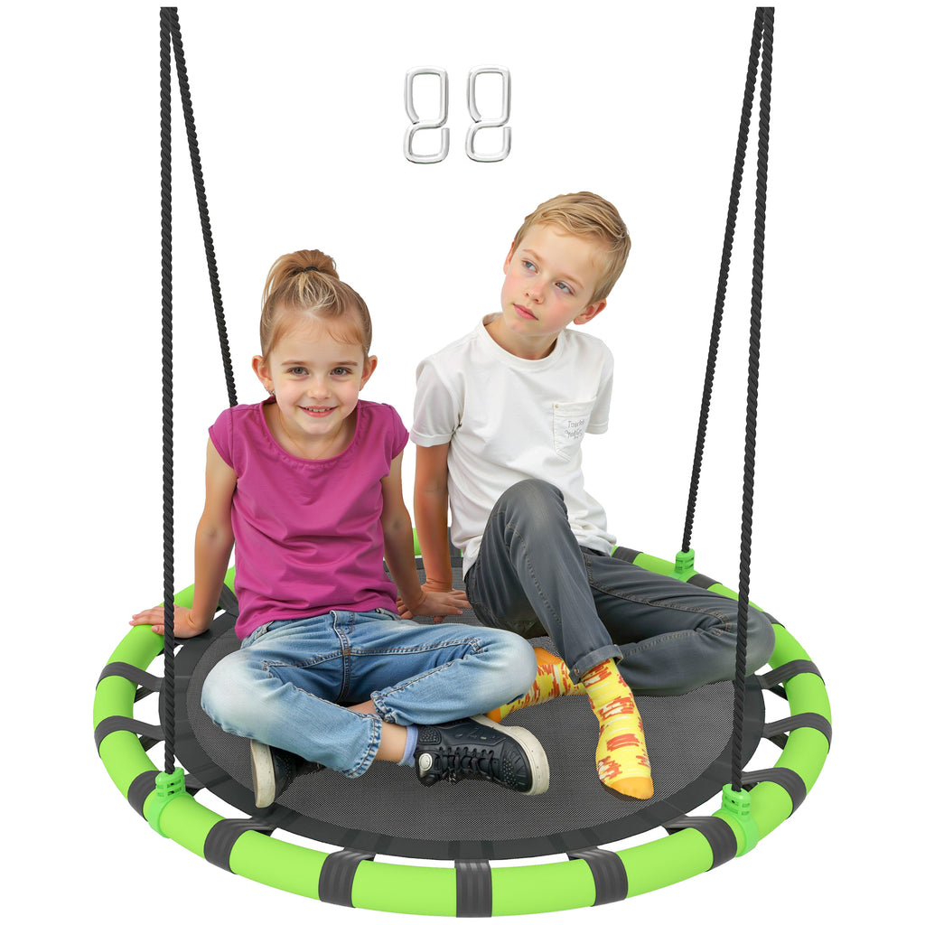AIYAPLAY Baloiço para Crianças Redondo Baloiço de Jardim Infantil Ajustável Baloiço de Exterior para Crianças Impermeável Carga 150kg Ø100x180 cm Preto e Verde
