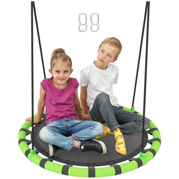 AIYAPLAY Baloiço para Crianças Redondo Baloiço de Jardim Infantil Ajustável Baloiço de Exterior para Crianças Impermeável Carga 150kg Ø100x180 cm Preto e Verde