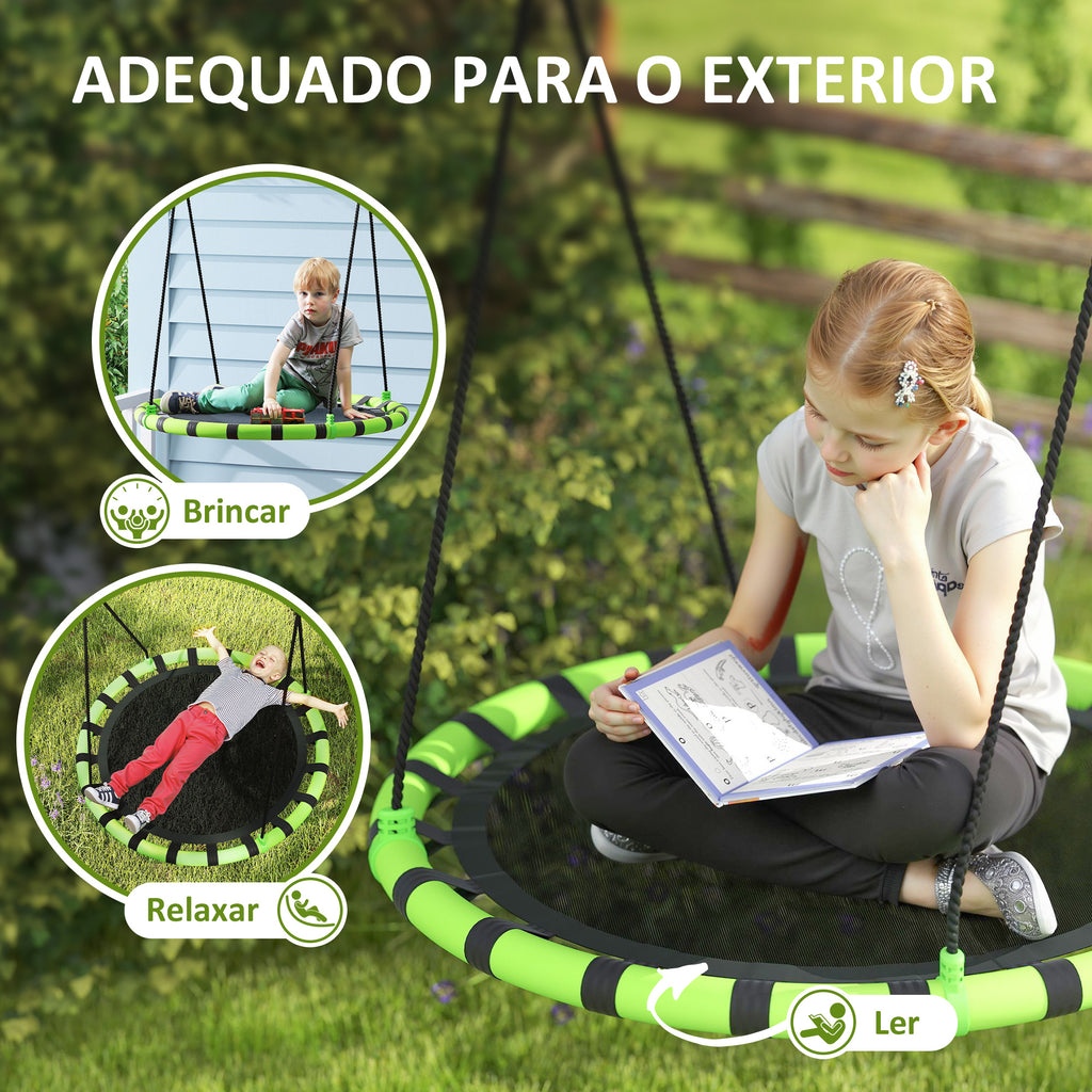 AIYAPLAY Baloiço para Crianças Redondo Baloiço de Jardim Infantil Ajustável Baloiço de Exterior para Crianças Impermeável Carga 150kg Ø100x180 cm Preto e Verde