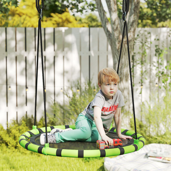 AIYAPLAY Baloiço para Crianças Redondo Baloiço de Jardim Infantil Ajustável Baloiço de Exterior para Crianças Impermeável Carga 150kg Ø100x180 cm Preto e Verde