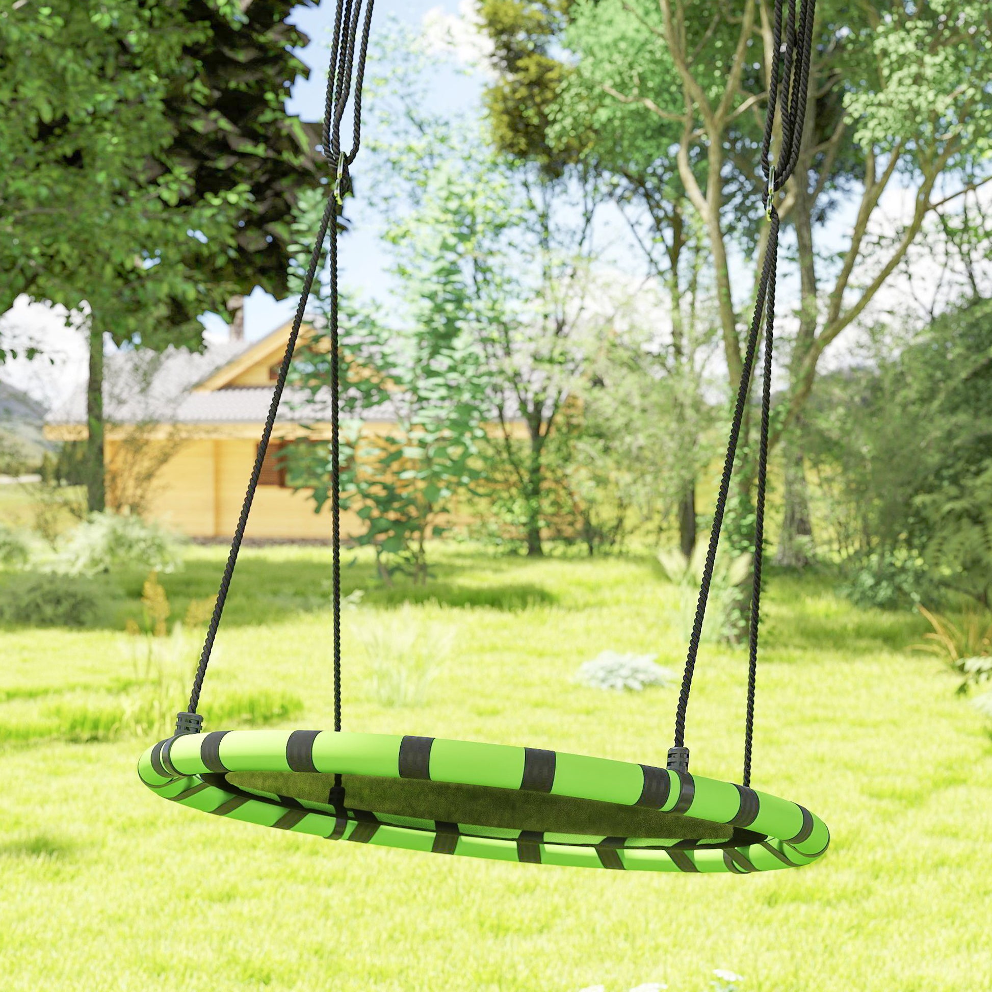 AIYAPLAY Baloiço para Crianças Redondo Baloiço de Jardim Infantil Ajustável Baloiço de Exterior para Crianças Impermeável Carga 150kg Ø100x180 cm Preto e Verde