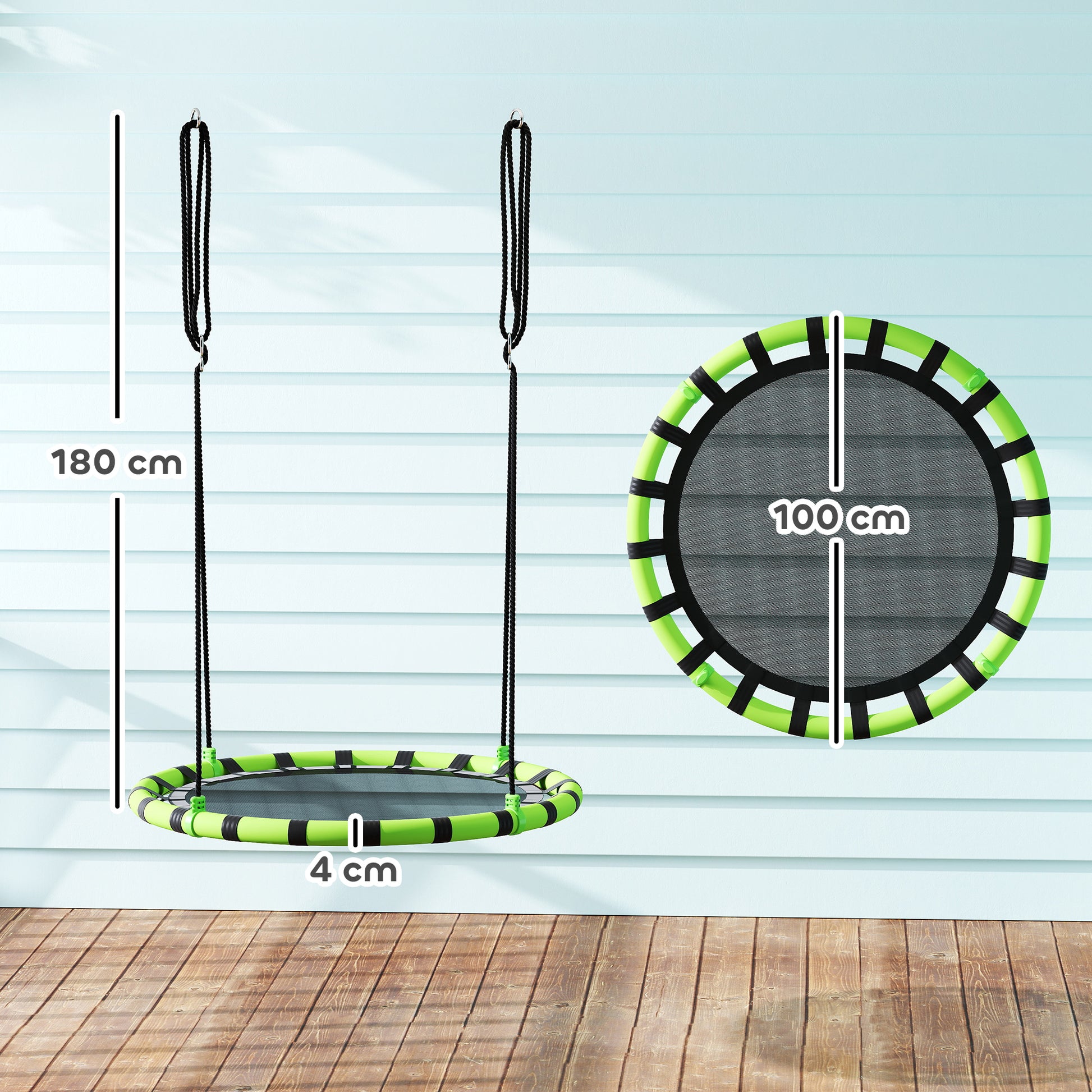 AIYAPLAY Baloiço para Crianças Redondo Baloiço de Jardim Infantil Ajustável Baloiço de Exterior para Crianças Impermeável Carga 150kg Ø100x180 cm Preto e Verde