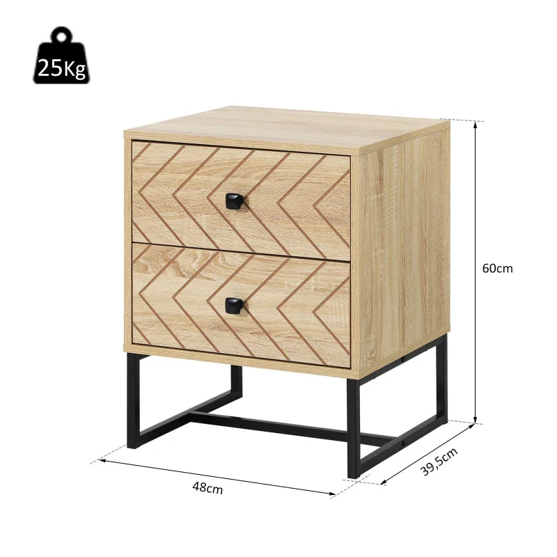 Cômoda de Madeira da Mesa de Cabeceira Confortável com 2 gavetas Roupeiro 48x39,5x60cm do Armazenamento da Mobília da Mesa de Cabeceira 48x39,5x60 cm