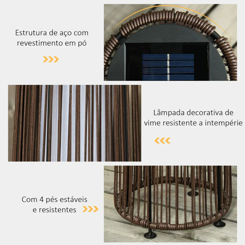 Candeeiro Solar de Jardim em Vime – Ø21,5x61 cm – Castanho – Design Natura – Iluminação LED Automática