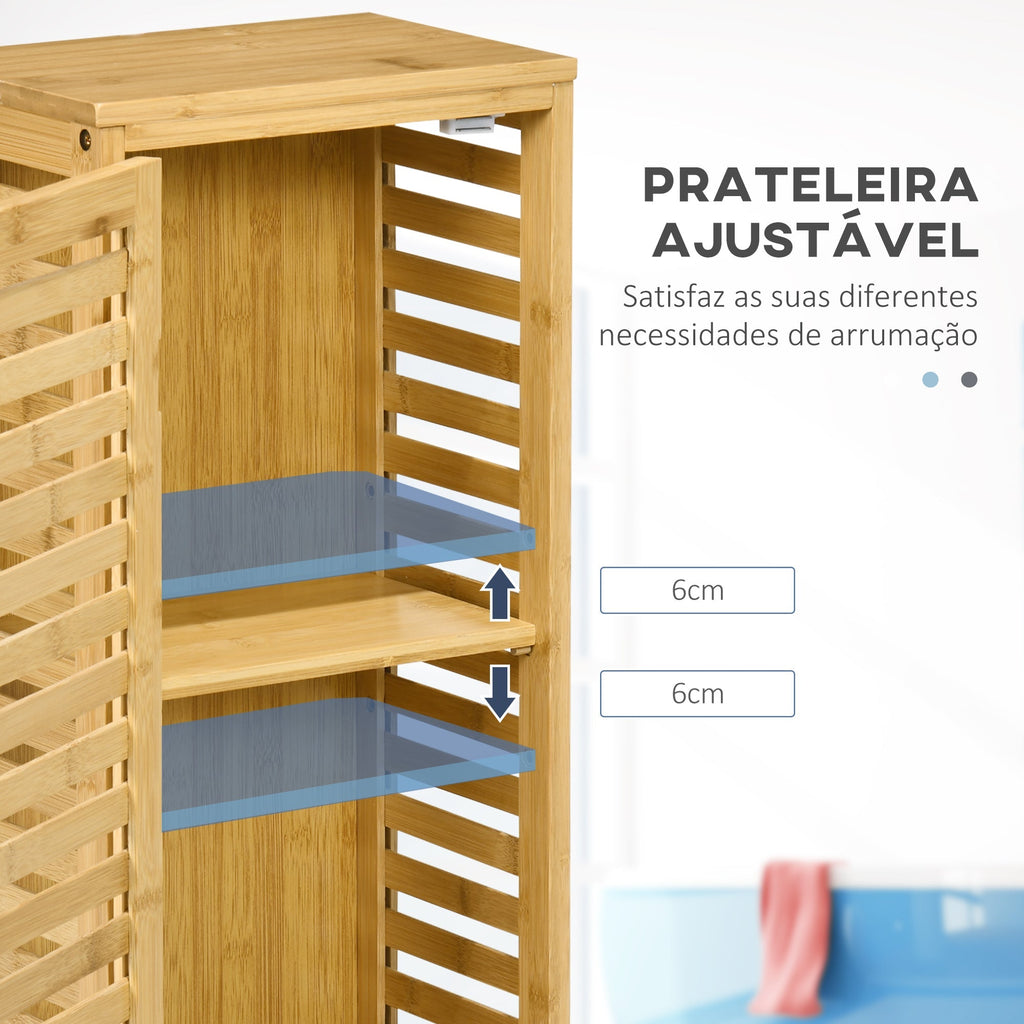 kleankin Armário Auxiliar Casa de Banho de Bambu Armário Casa de Banho com Prateleiras Ajustáveis Móvel de Armazenamento para Cozinha Anti - Tombo 30x19,9x70 cm Madeira - A minha loja