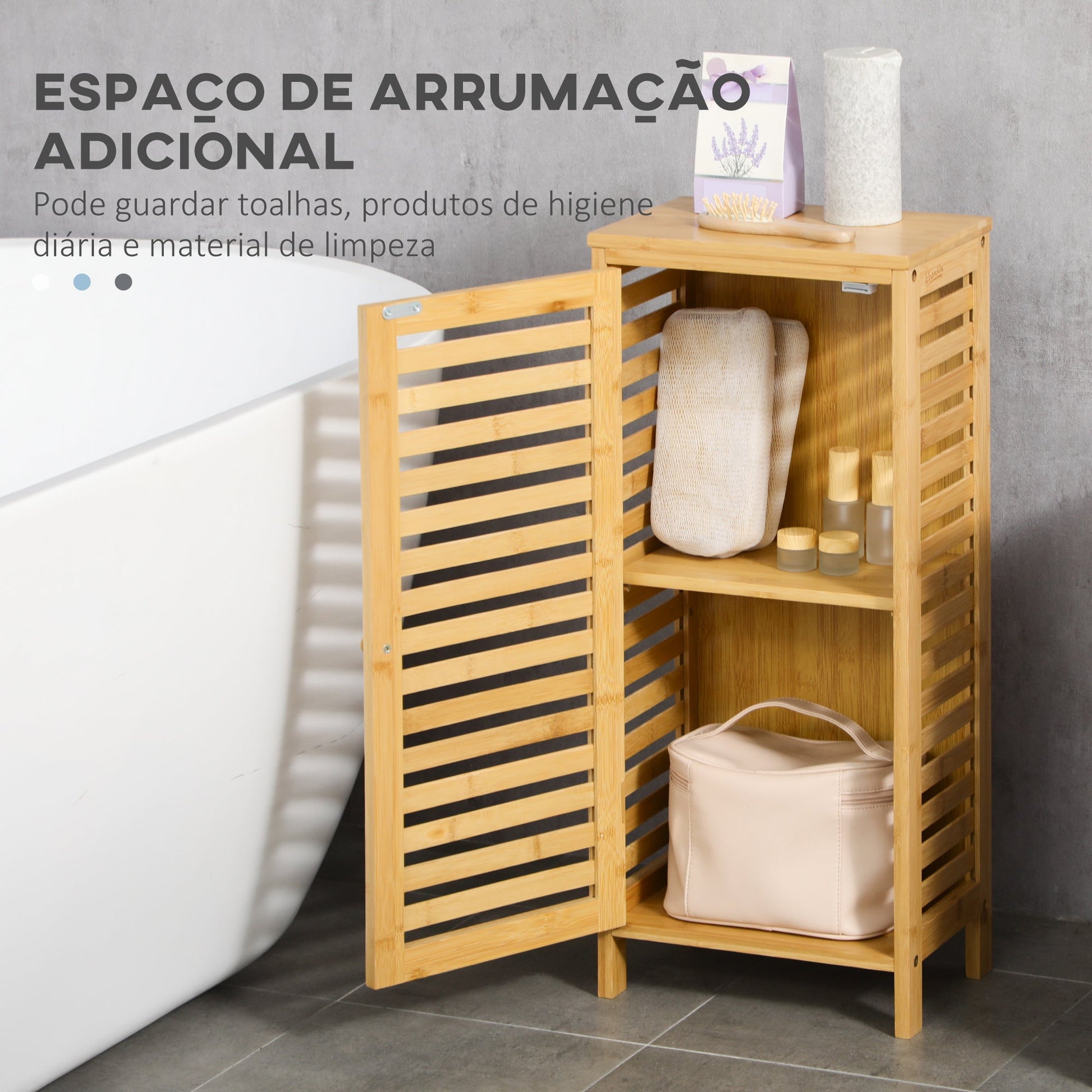 kleankin Armário Auxiliar Casa de Banho de Bambu Armário Casa de Banho com Prateleiras Ajustáveis Móvel de Armazenamento para Cozinha Anti - Tombo 30x19,9x70 cm Madeira - A minha loja