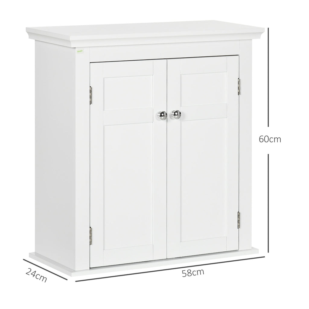 kleankin Armário Casa de banho de Parede Móvel para Casa de Banho com Prateleiras Ajustáveis e Portas com Fechadura Magnéticas Armário de Parede para Cozinha 58x24x60 cm Branco - A minha loja