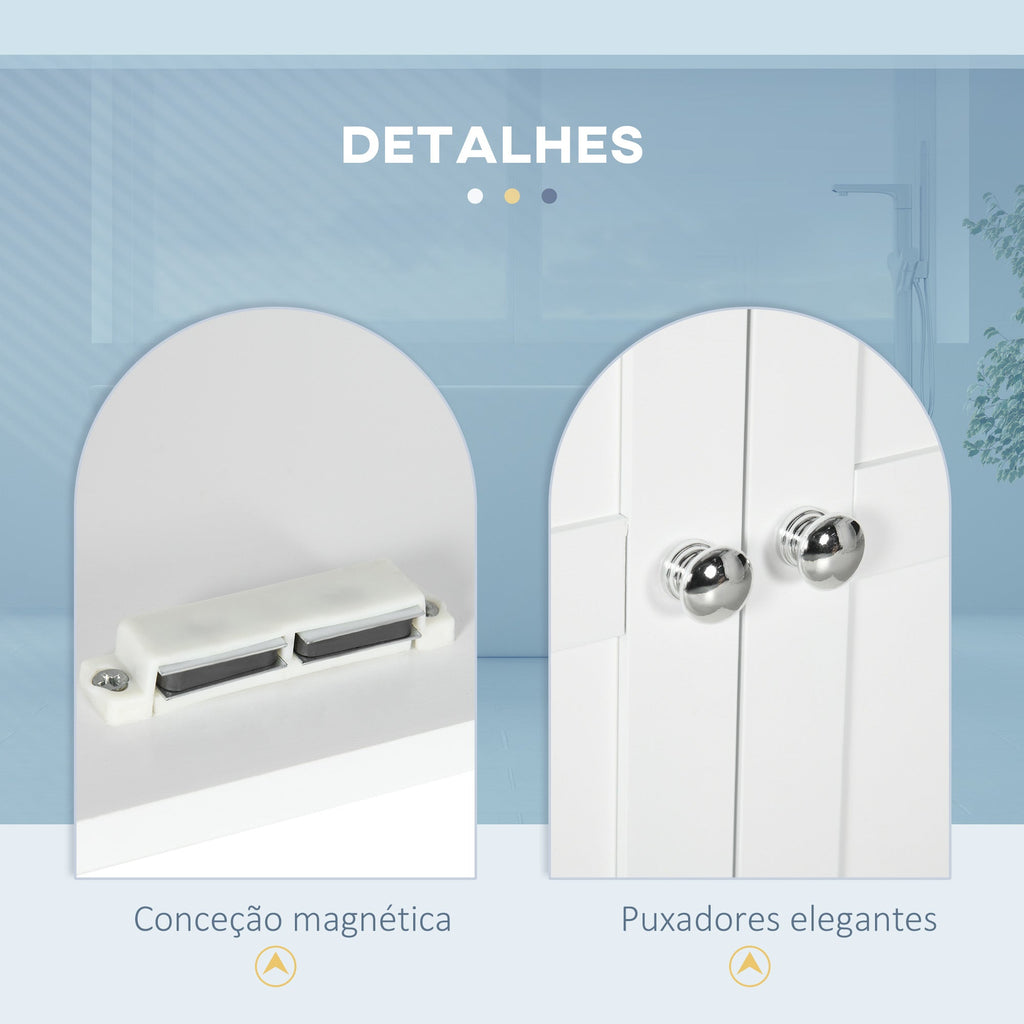 kleankin Armário Casa de banho de Parede Móvel para Casa de Banho com Prateleiras Ajustáveis e Portas com Fechadura Magnéticas Armário de Parede para Cozinha 58x24x60 cm Branco - A minha loja
