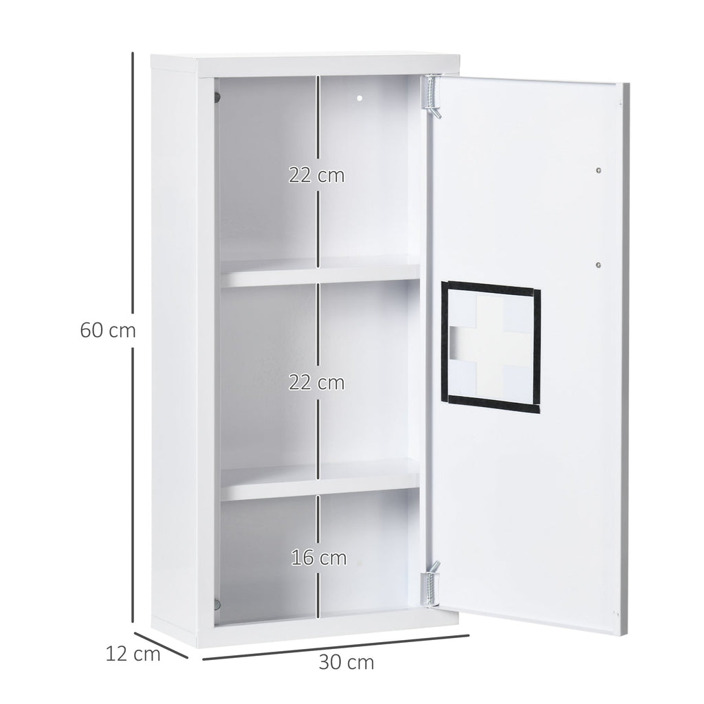 kleankin Armário Farmácia de Parede Armário de Medicamentos de Aço com 3 Níveis Porta Magnética para Cozinha Casa de Banho 30x12x60 cm Branco - A minha loja