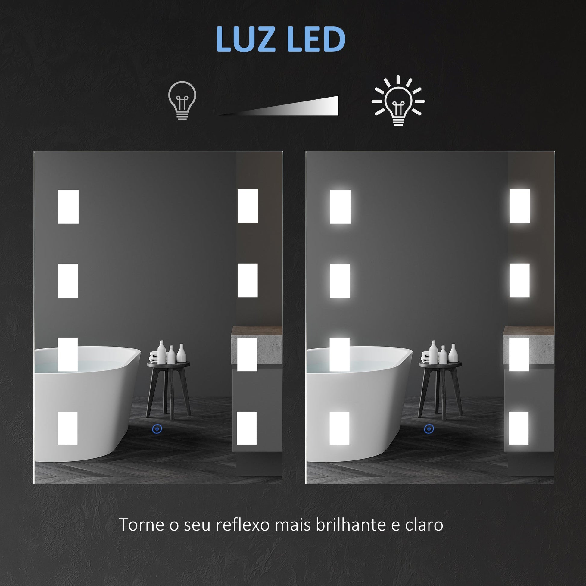 kleankin Espelho Casa de Banho com Luz LED 14,5W 70x50 cm Espelho para Casa de Banho com Função Antiembaciamento Interruptor Tátil e Luzes Branco Frio Prata - A minha loja