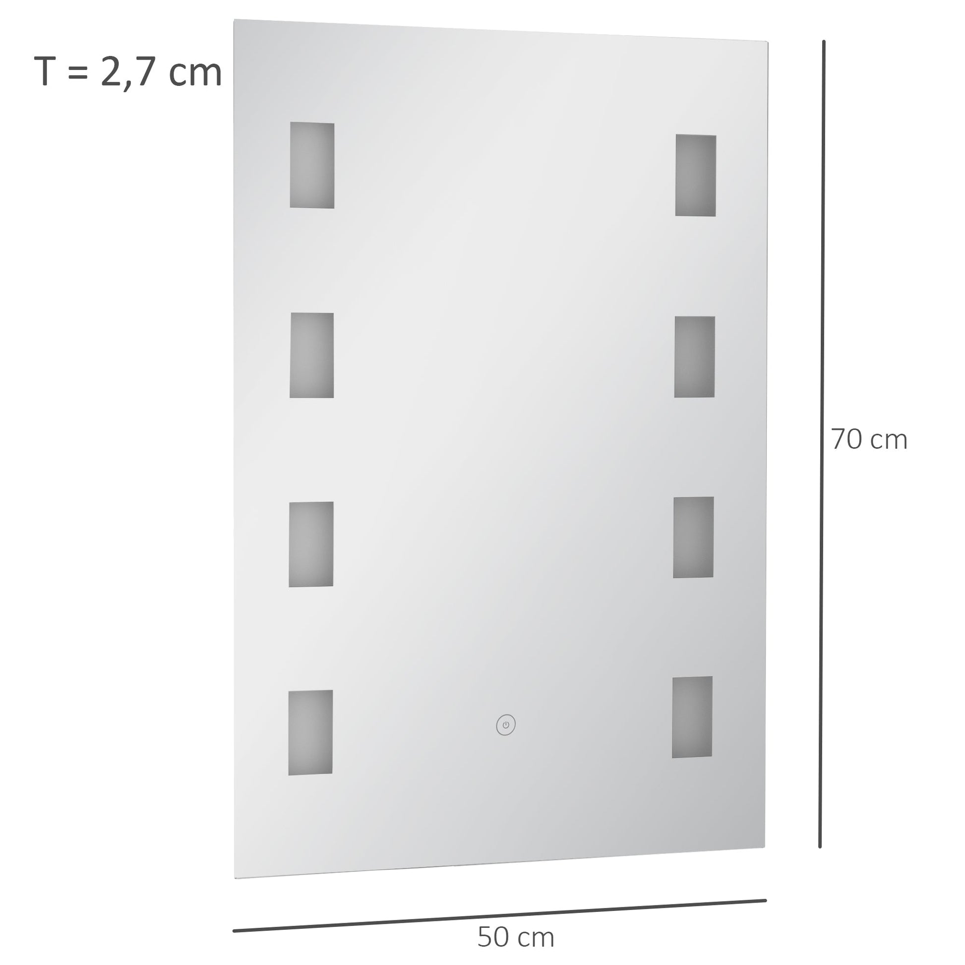 kleankin Espelho Casa de Banho com Luz LED 14,5W 70x50 cm Espelho para Casa de Banho com Função Antiembaciamento Interruptor Tátil e Luzes Branco Frio Prata - A minha loja
