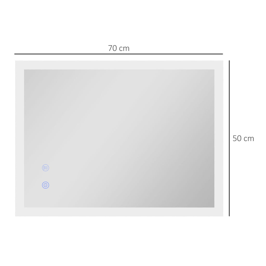 kleankin Espelho Casa de Banho com Luzes LED 70x50 cm Espelho de Parede com Função Antiembaciamento 3 Cores Função de Memória Interruptor Tátil e Classificação IP44 Horizontal ou Vertical Prata - A minha loja