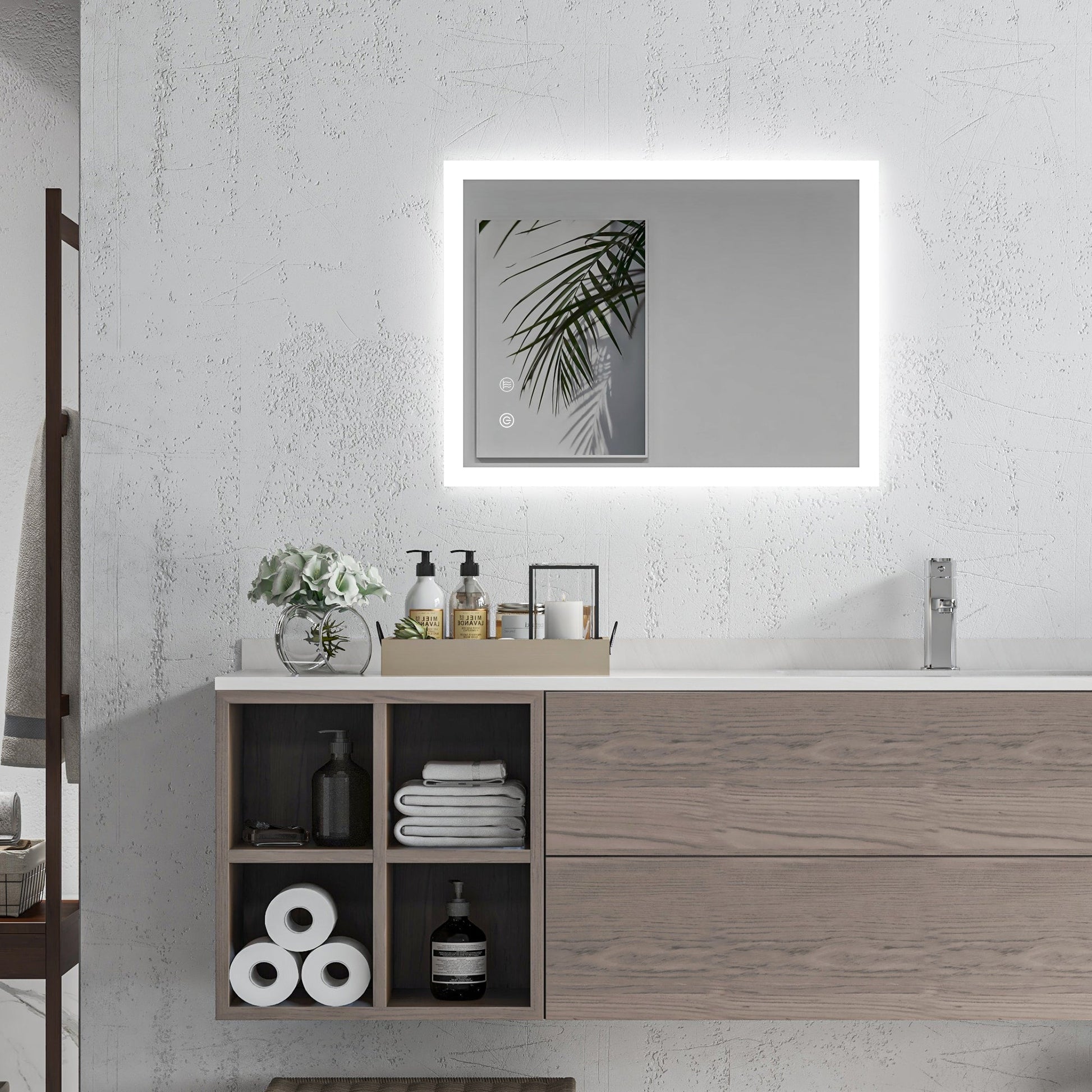 kleankin Espelho Casa de Banho com Luzes LED 70x50 cm Espelho de Parede com Função Antiembaciamento 3 Cores Função de Memória Interruptor Tátil e Classificação IP44 Horizontal ou Vertical Prata - A minha loja