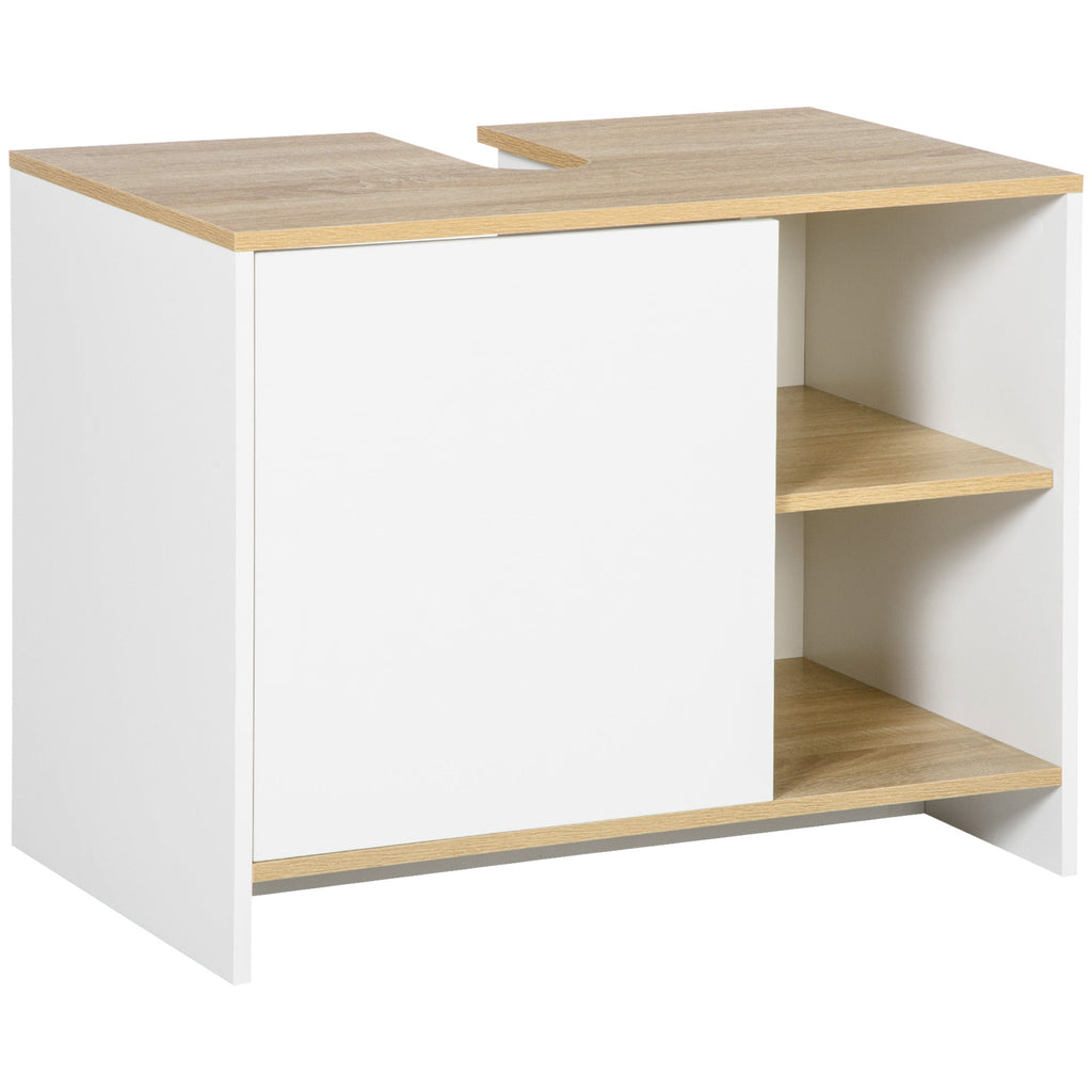 kleankin Móvel para Lavatório Pousar Móvel Casa de Banho Moderno com Prateleiras Abertas e Armário 77x45x60 cm Branco e Madeira - A minha loja
