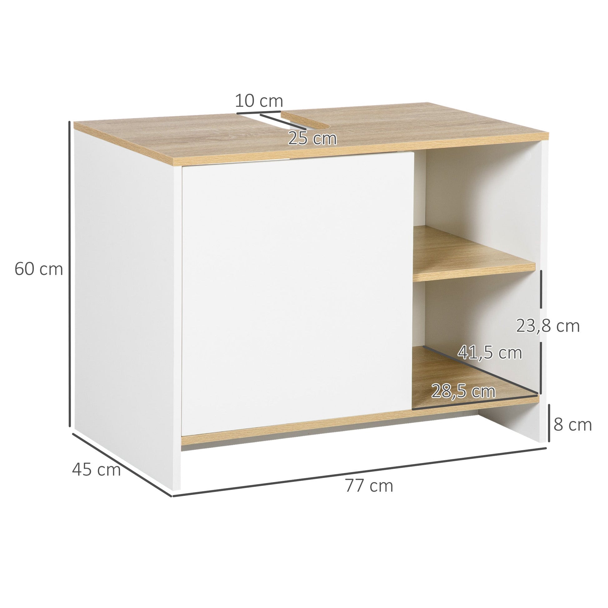 kleankin Móvel para Lavatório Pousar Móvel Casa de Banho Moderno com Prateleiras Abertas e Armário 77x45x60 cm Branco e Madeira - A minha loja