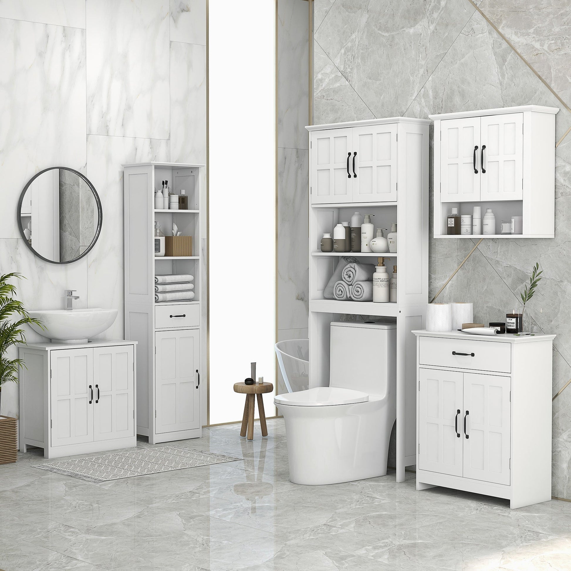 kleankin Móvel sobre Sanita Armário para Máquina de Lavar com 2 Portas Prateleiras Abertas e Prateleira Ajustável Móvel para Casa de Banho 66x23x178 cm Branco - A minha loja