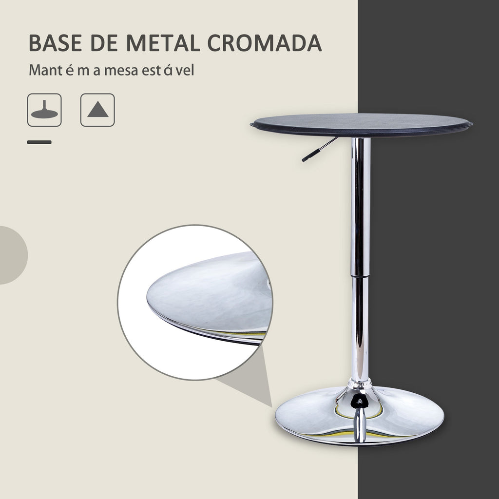 Mesa de Bar com Altura Ajustável Giratória 360° com Base Redonda Mesa Alta Moderna para Cozinha Sala de Jantar Ø63x67-93 cm Preto