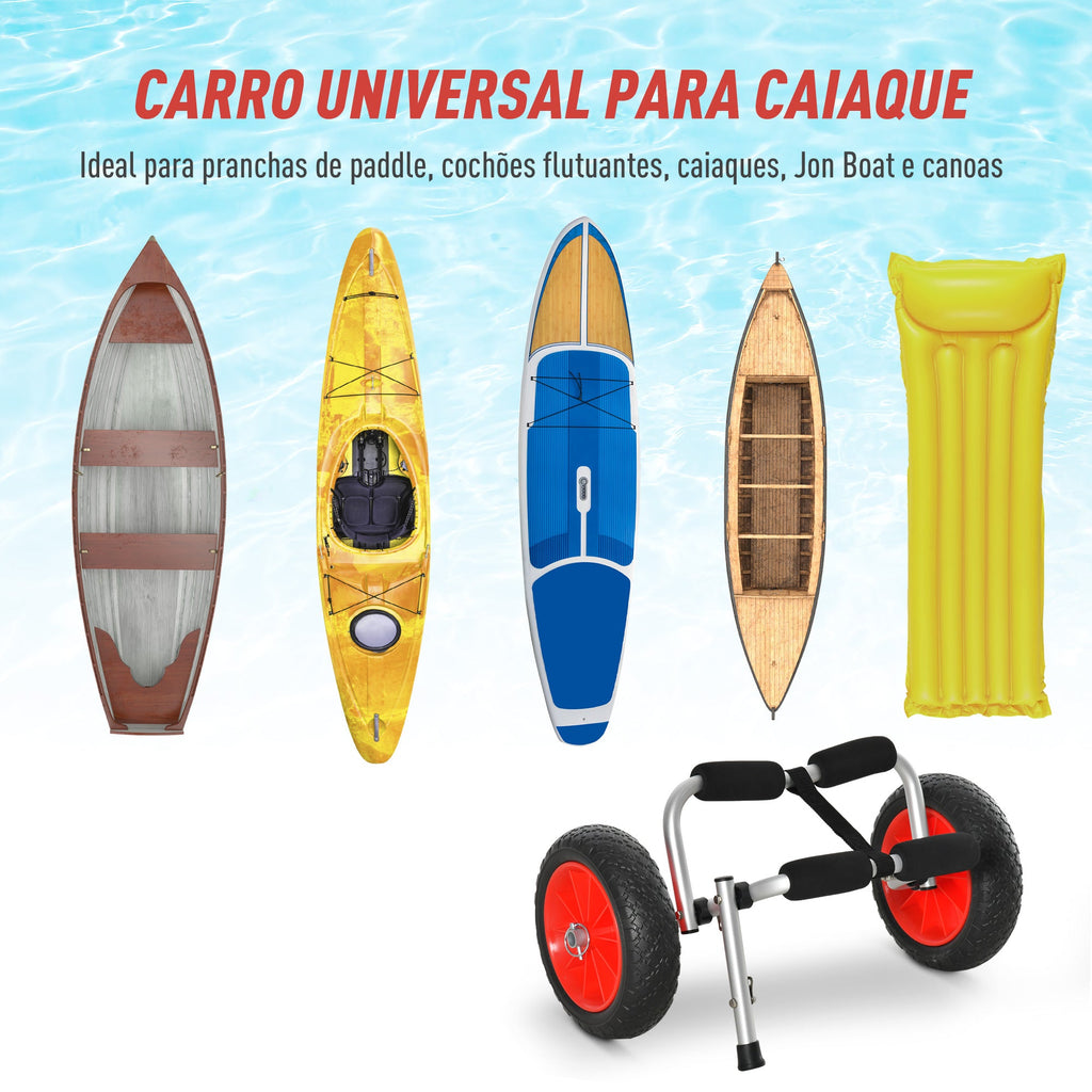 Carro de Transporte Kayak Dobrável Barco Canoa Reboque Carga 60kg com Rodas Porta Canoas Universal Alumínio 60x30x37cm